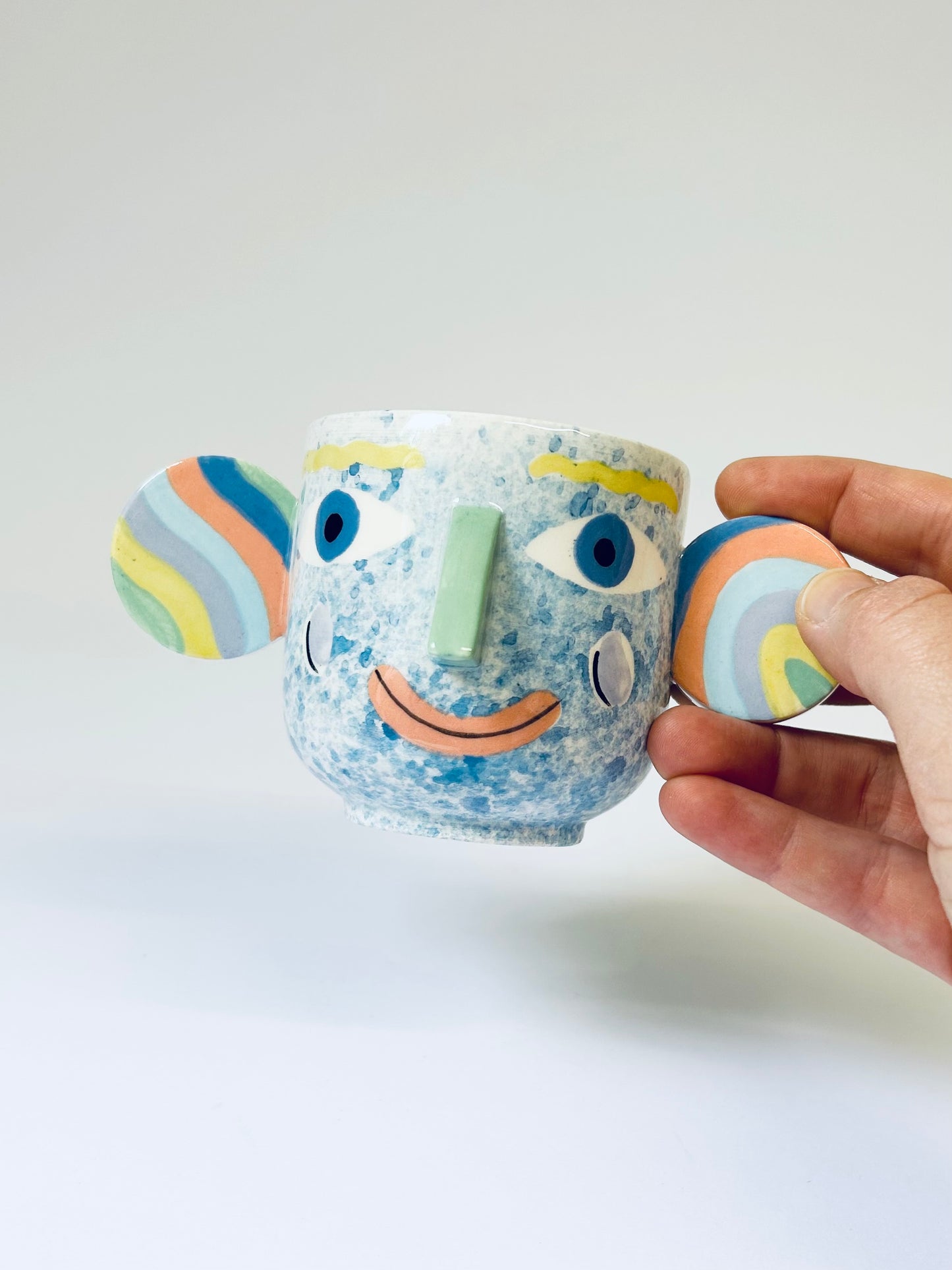 Blue Rainbow Speckle Face Pot