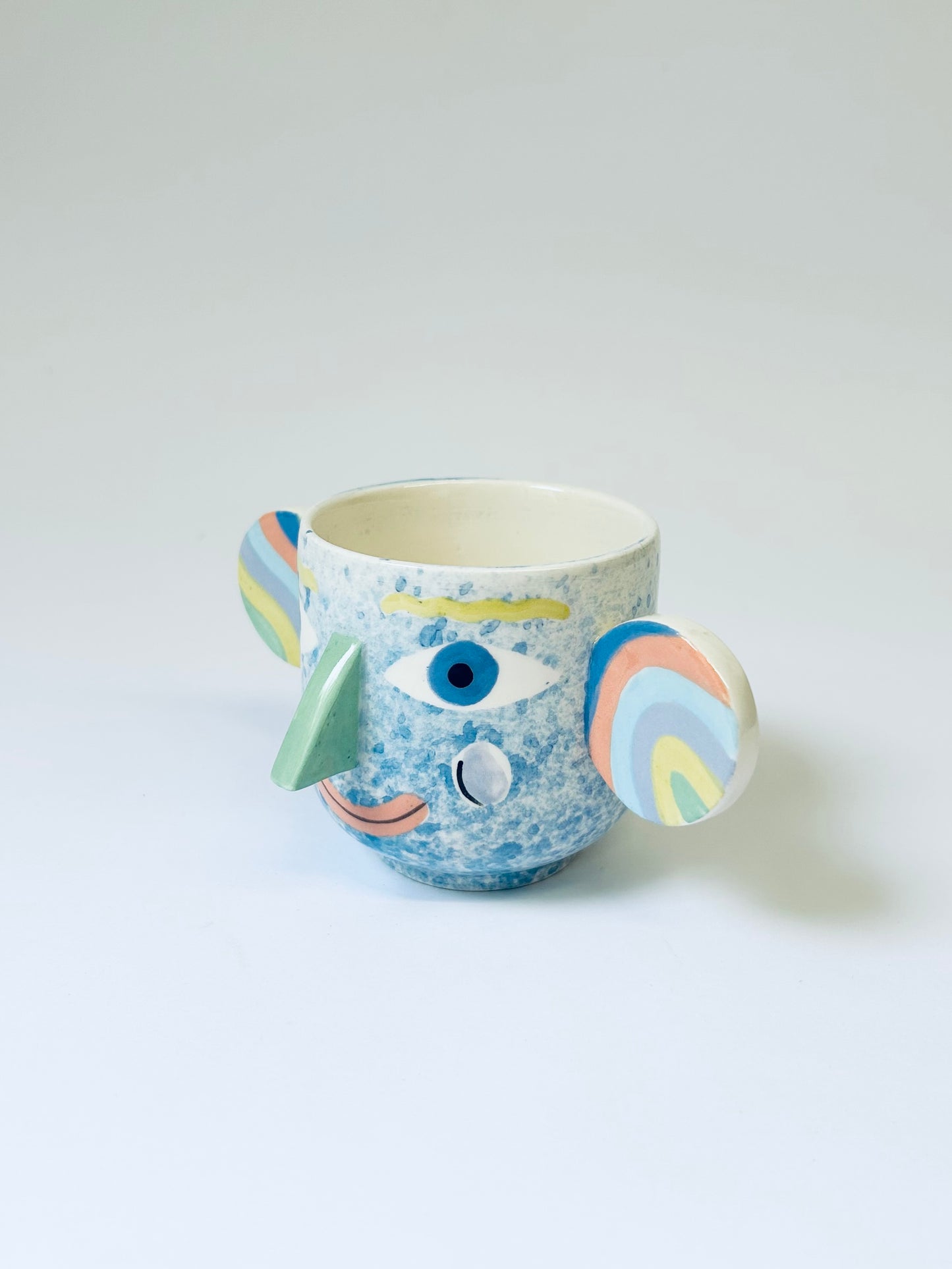 Blue Rainbow Speckle Face Pot