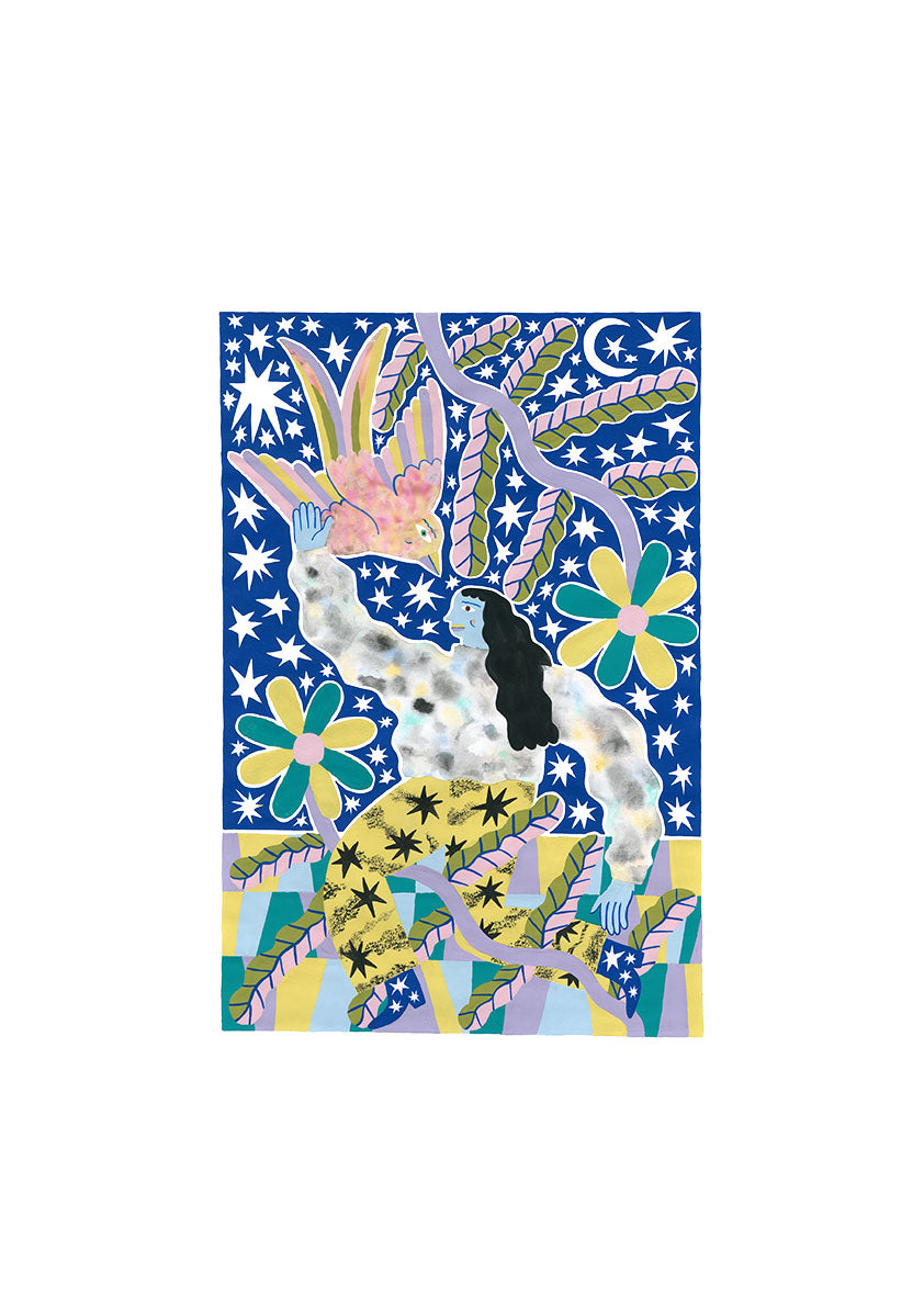 Woman and Bird Print