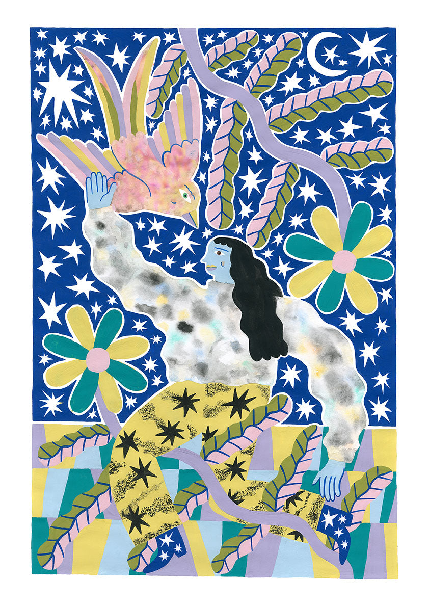 Woman and Bird Print