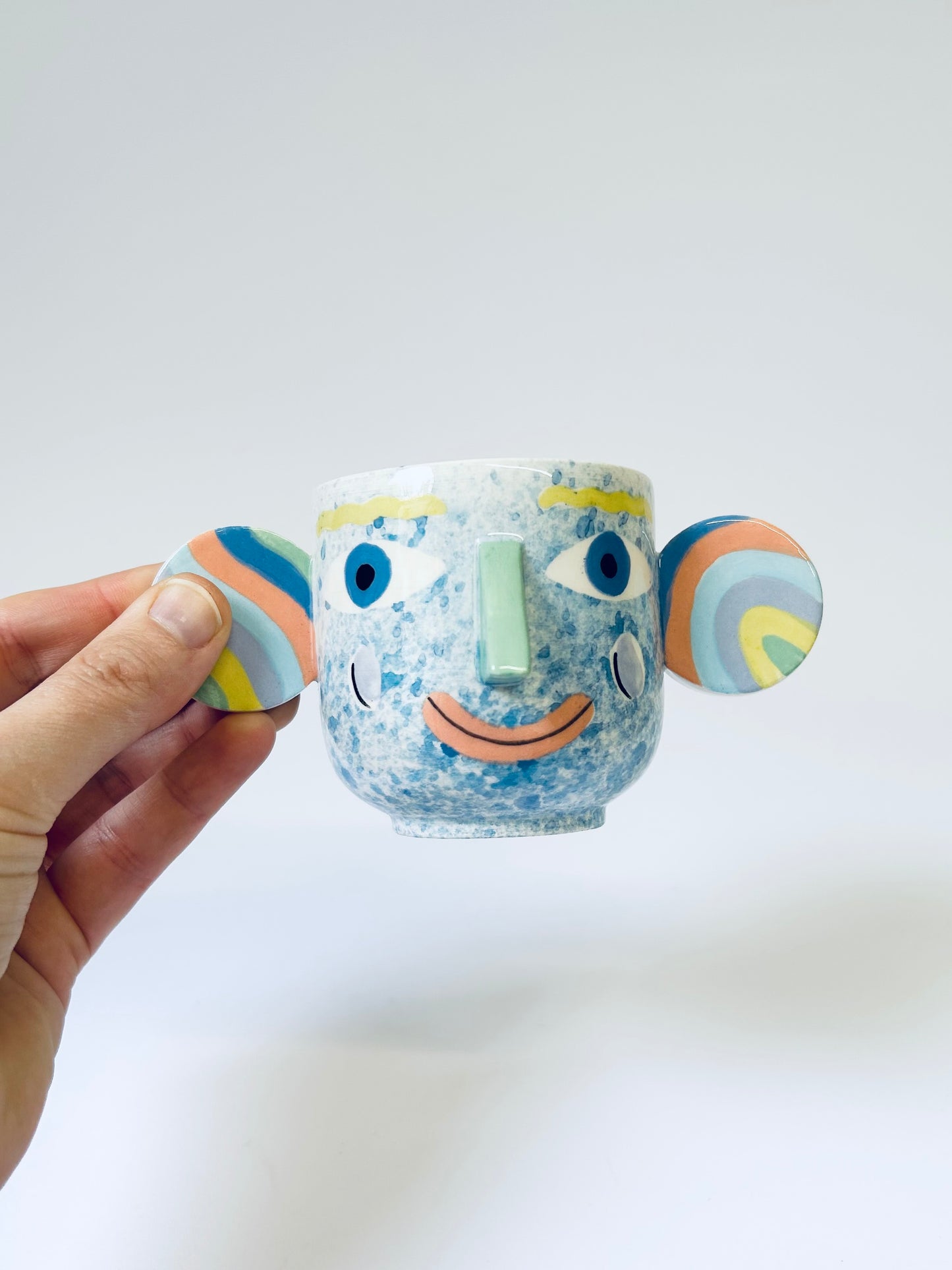Blue Rainbow Speckle Face Pot