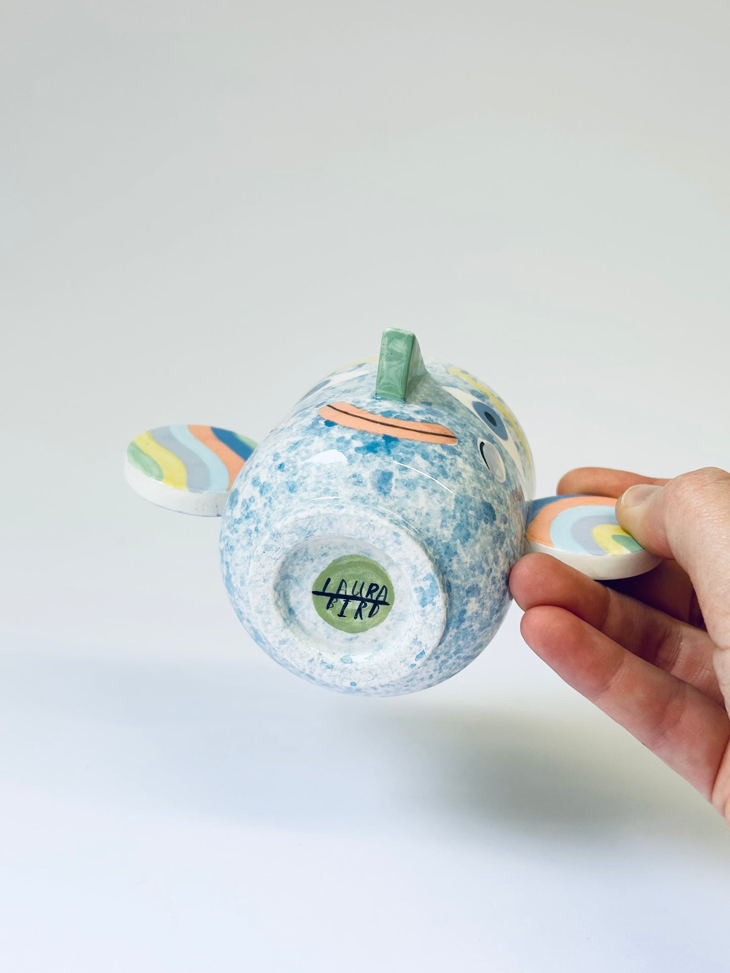 Blue Rainbow Speckle Face Pot