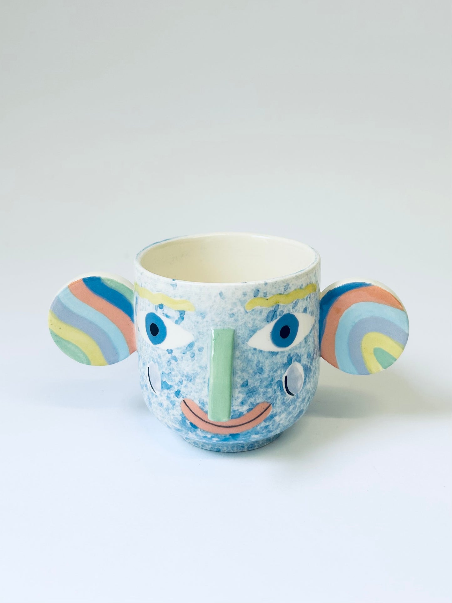 Blue Rainbow Speckle Face Pot