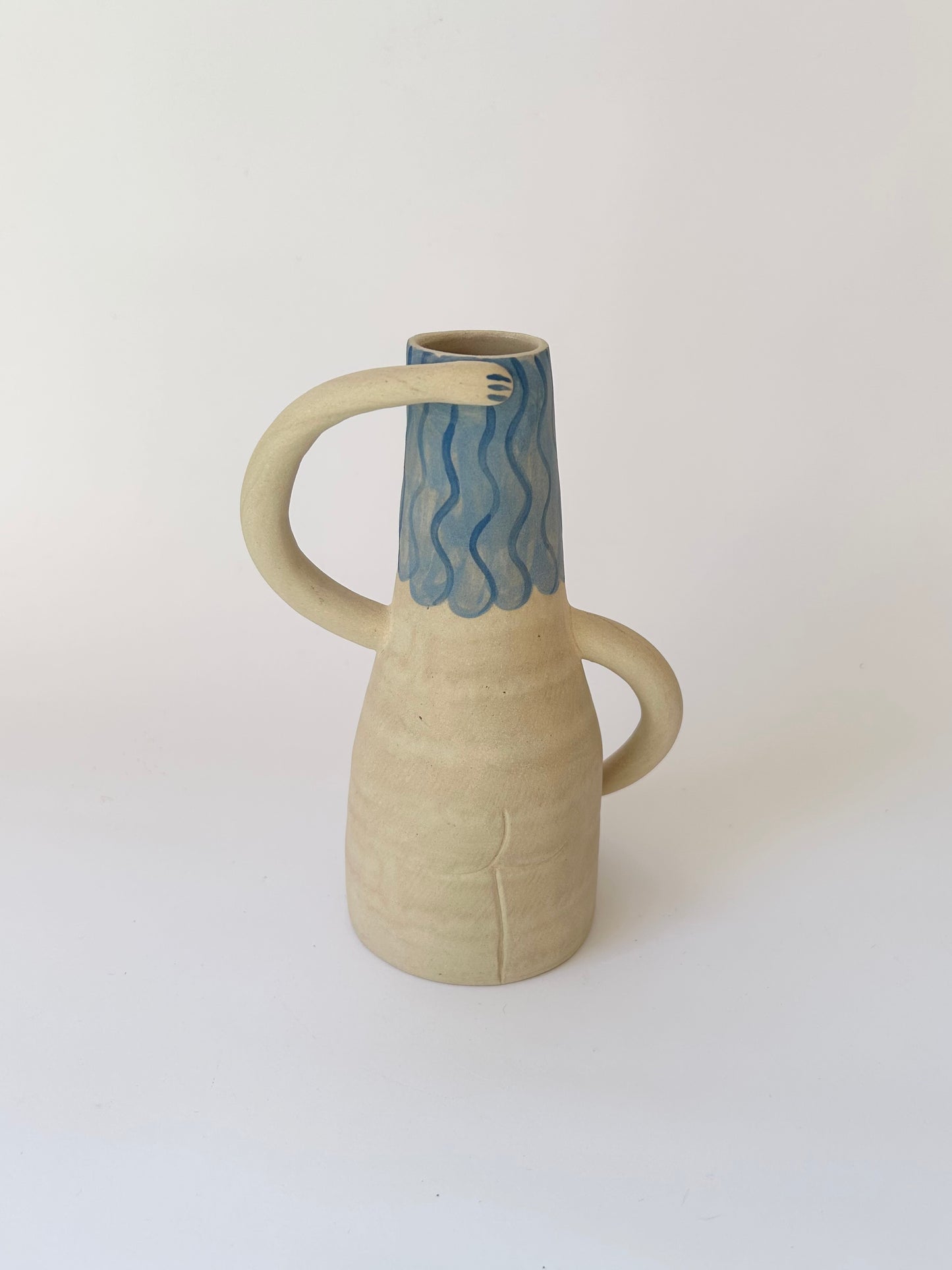 Blue hair stoneware vase