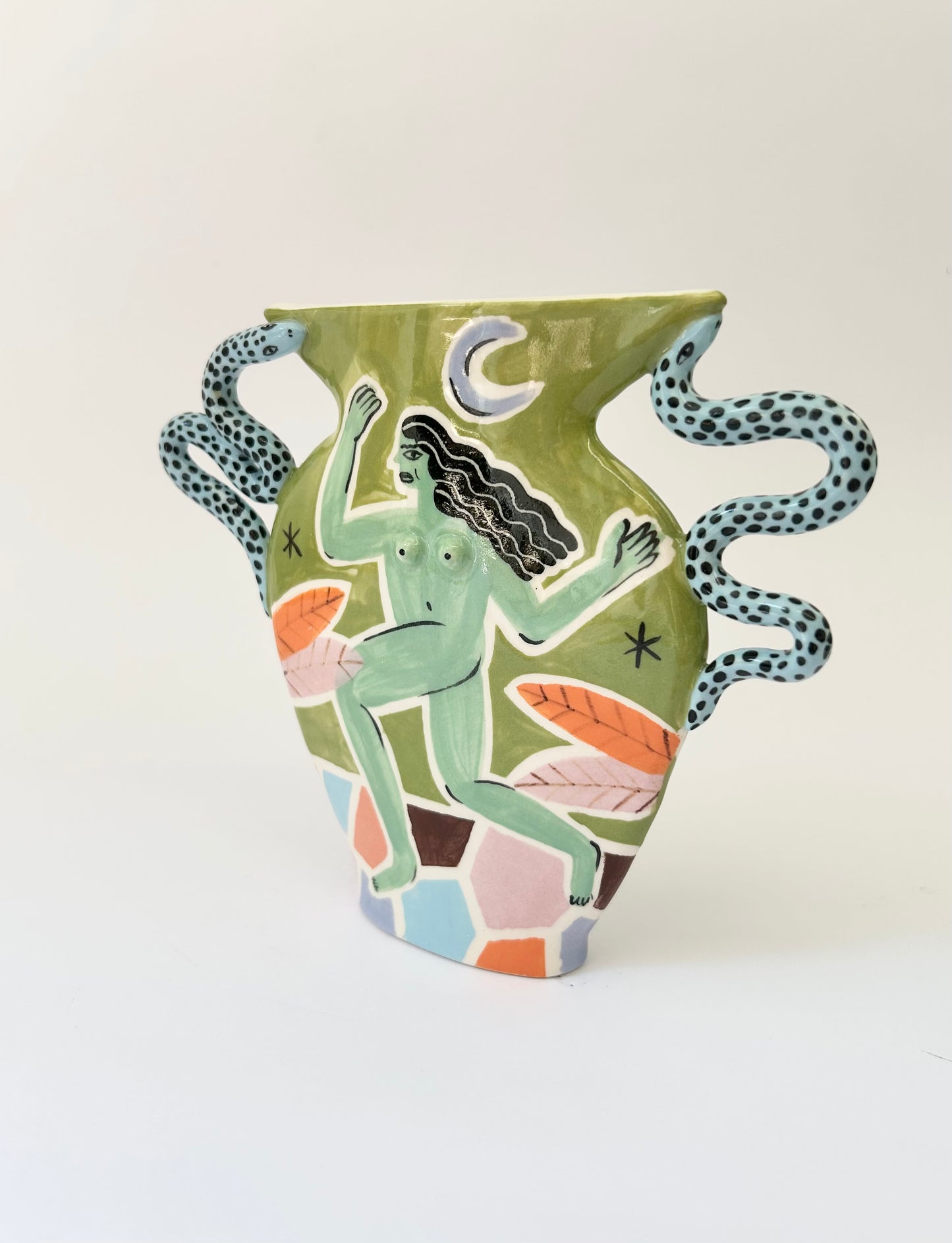 Running Woman & snakes Vase