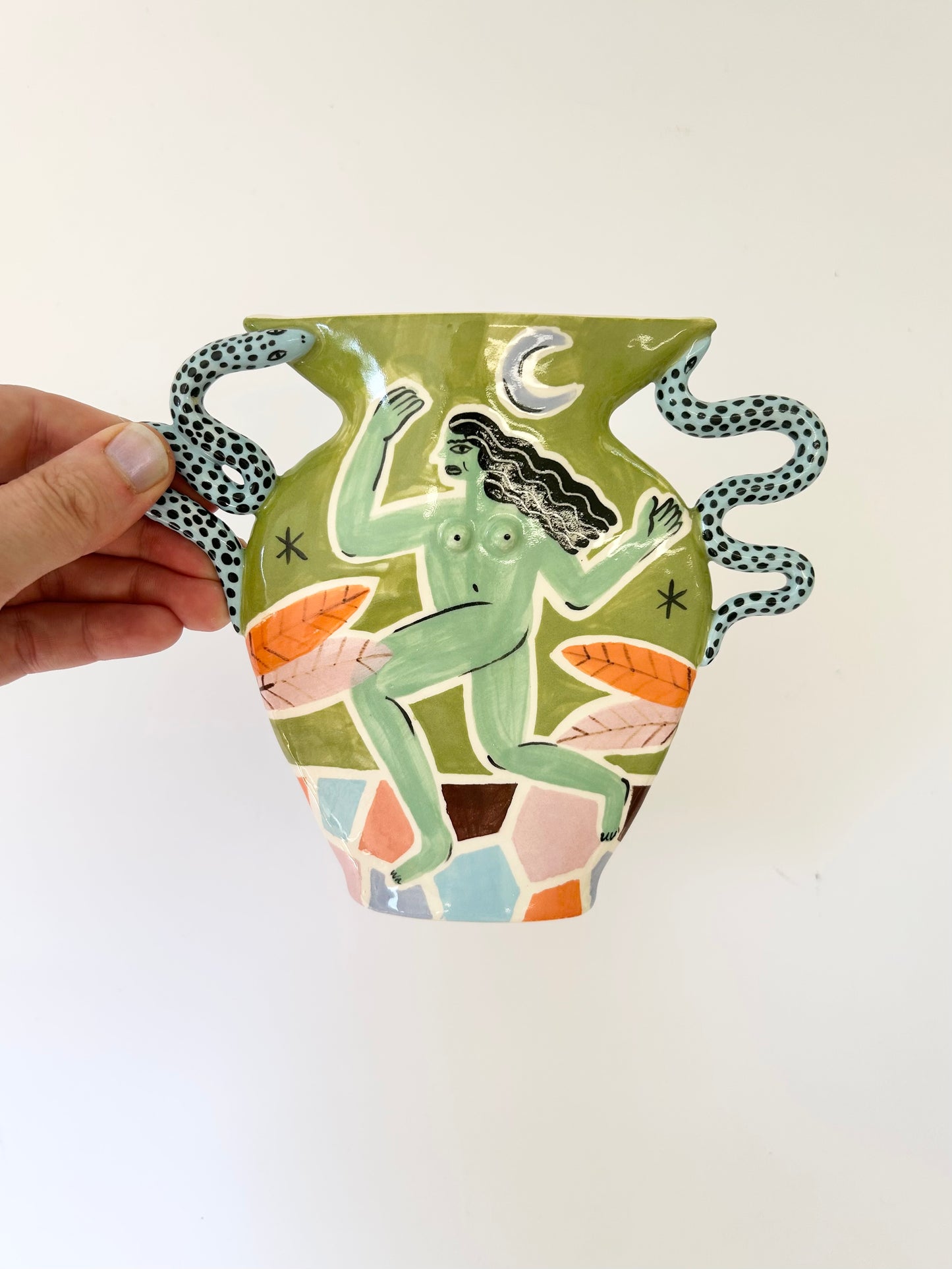 Running Woman & snakes Vase