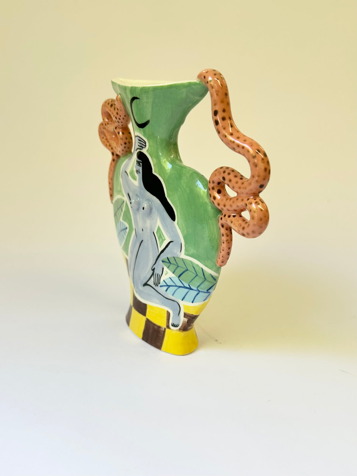 Checkerboard Snake Handle Vase