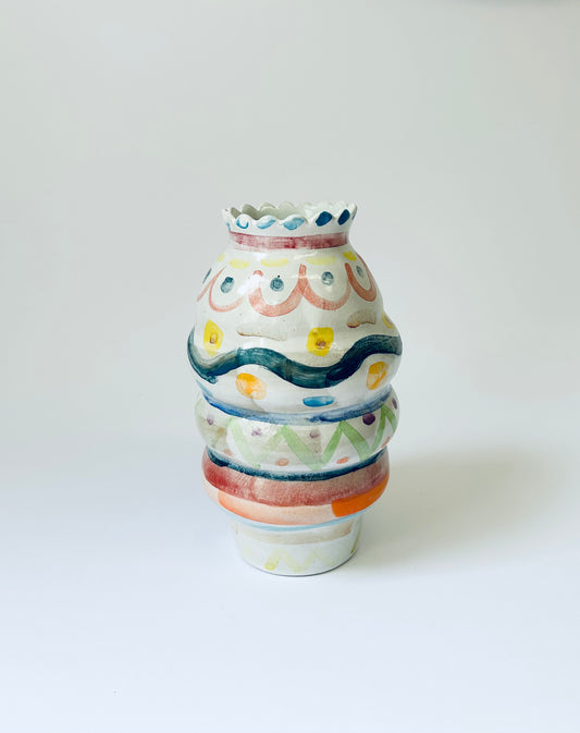 Scalloped edge colourful vase