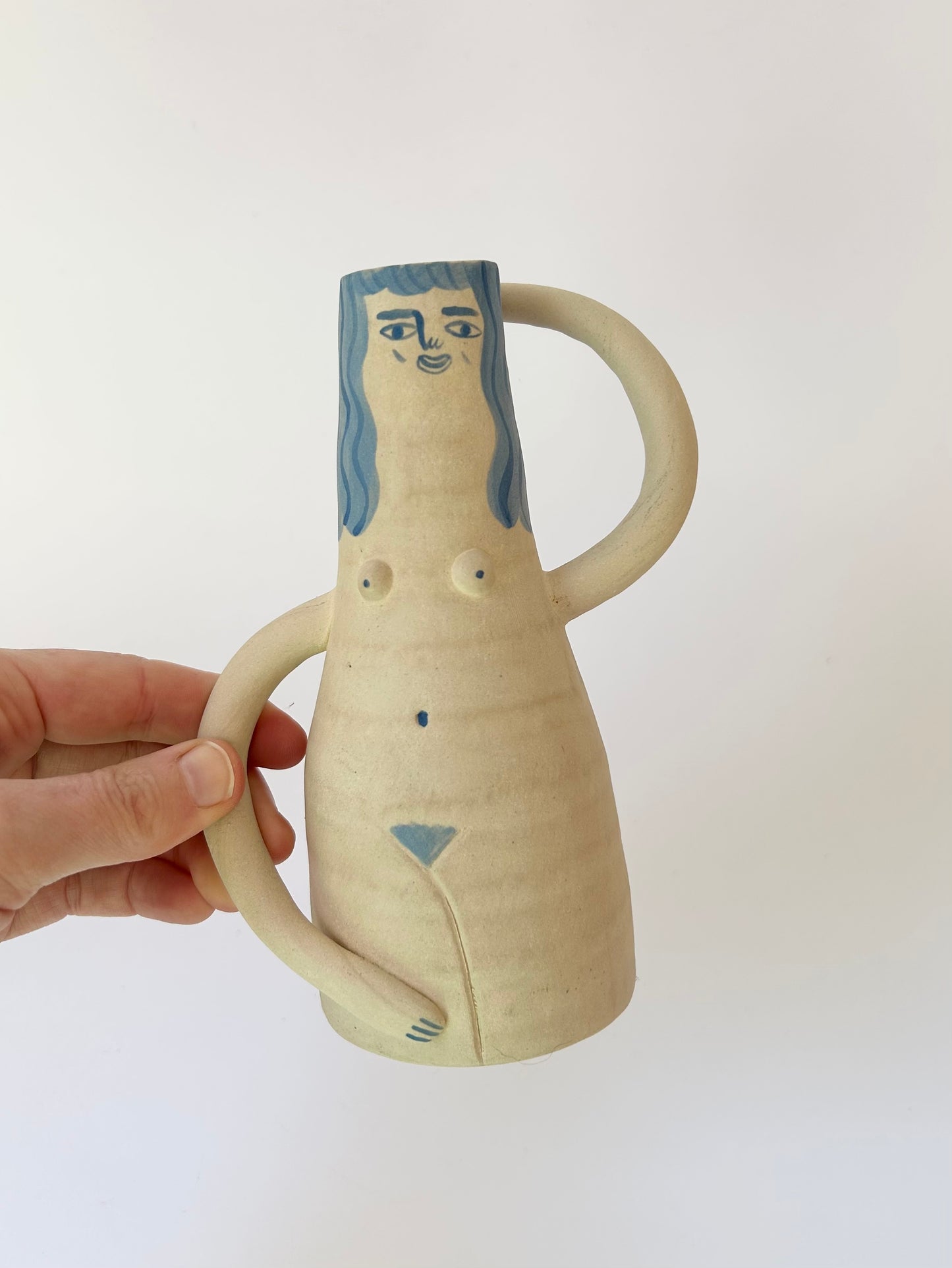 Blue hair stoneware vase