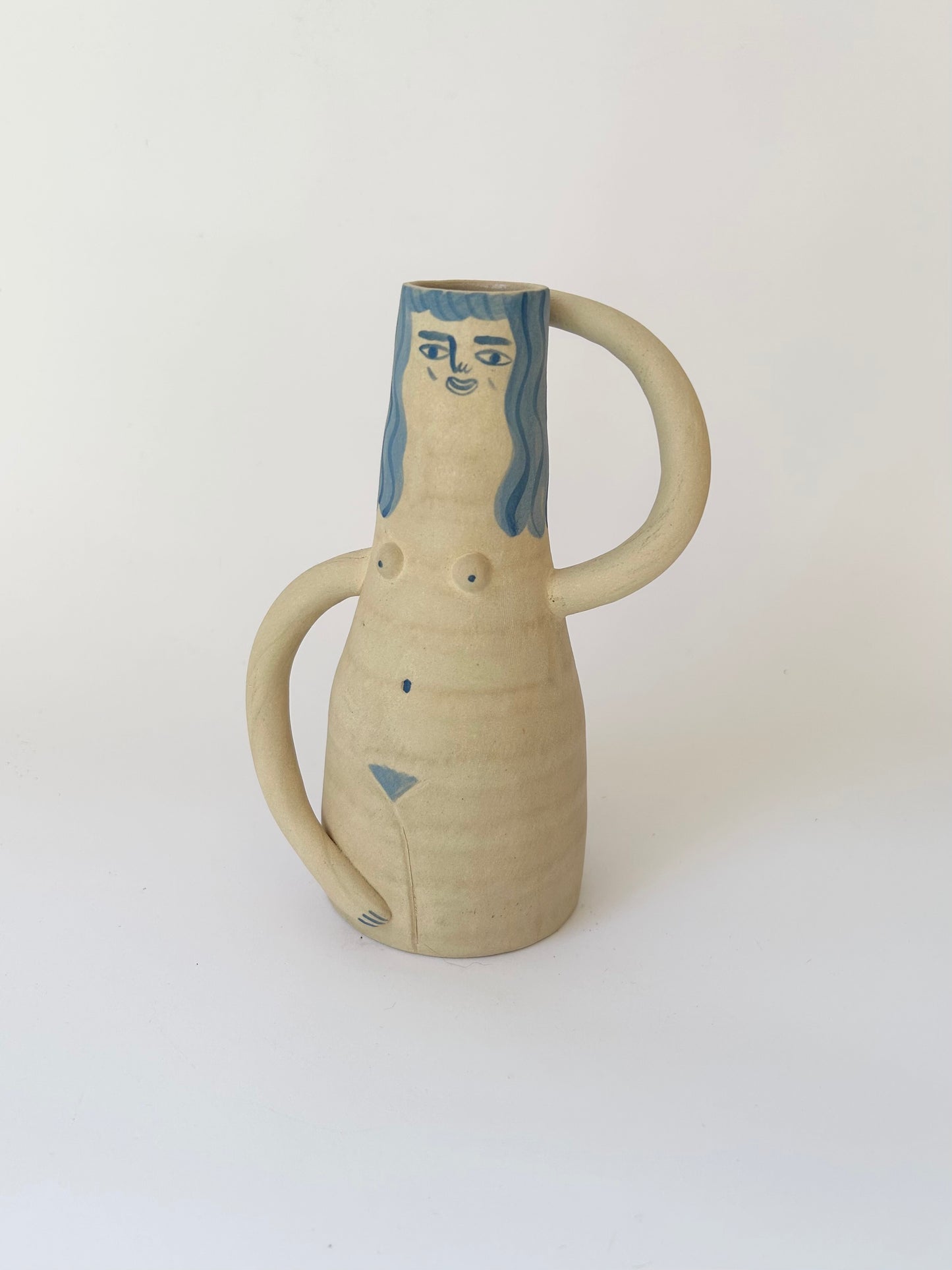 Blue hair stoneware vase