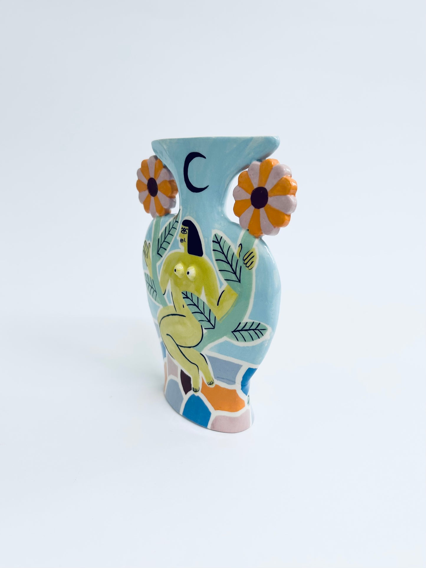 Orange and Pink Flowers Goddess Vase