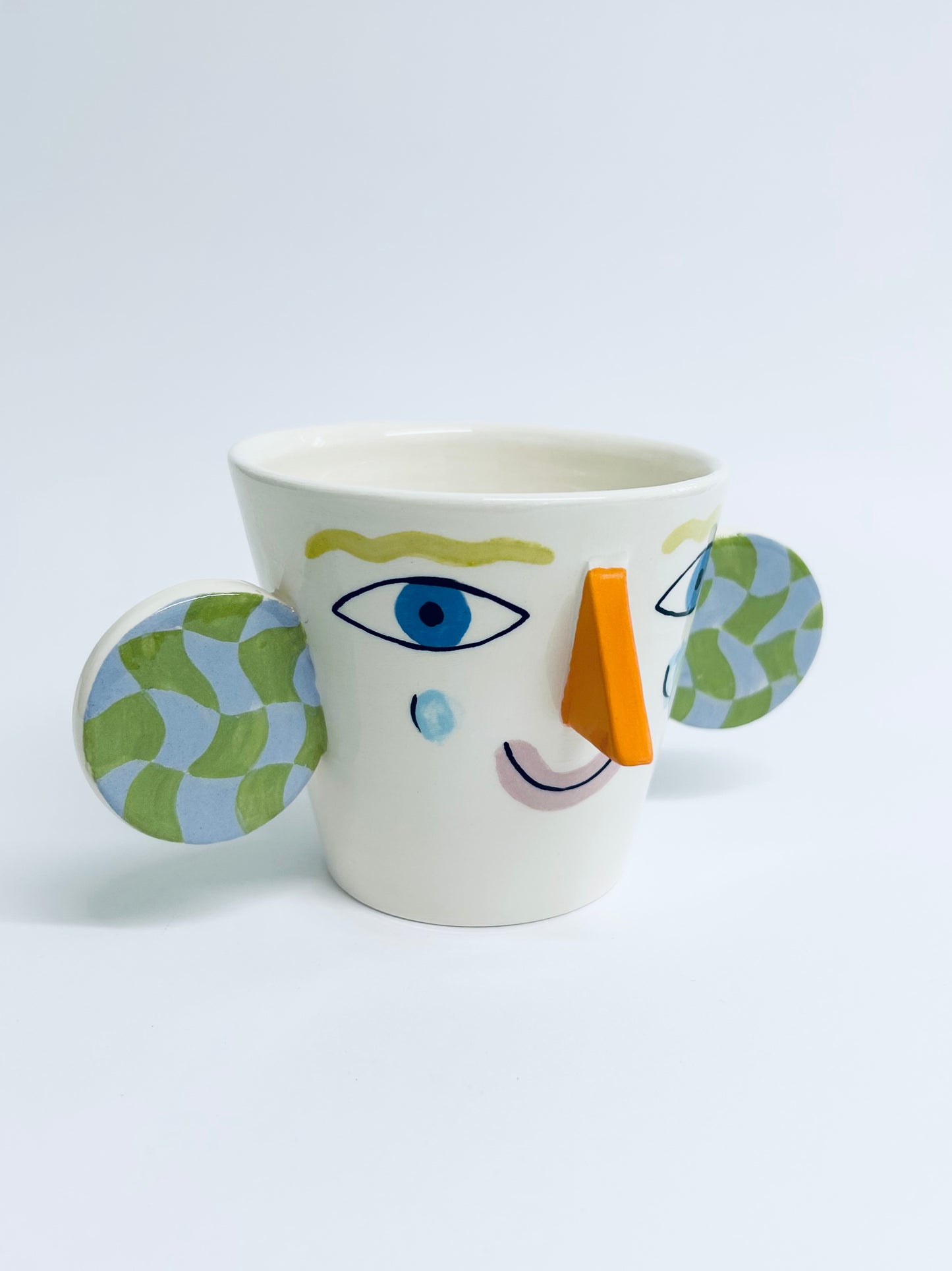 Blue and Green Checkerboard Ears Cup