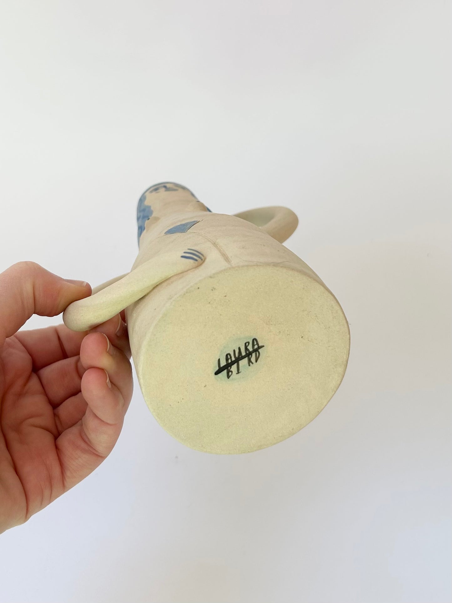 Blue hair stoneware vase