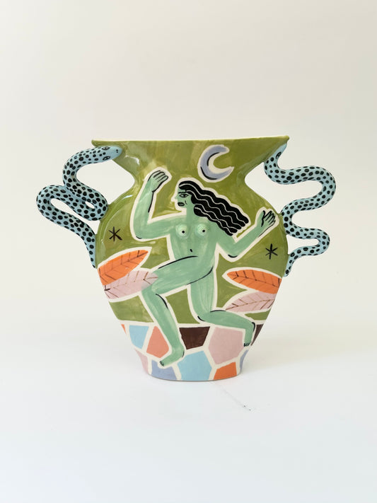 Running Woman & snakes Vase