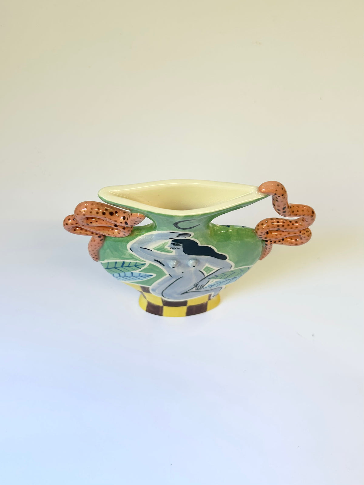 Checkerboard Snake Handle Vase