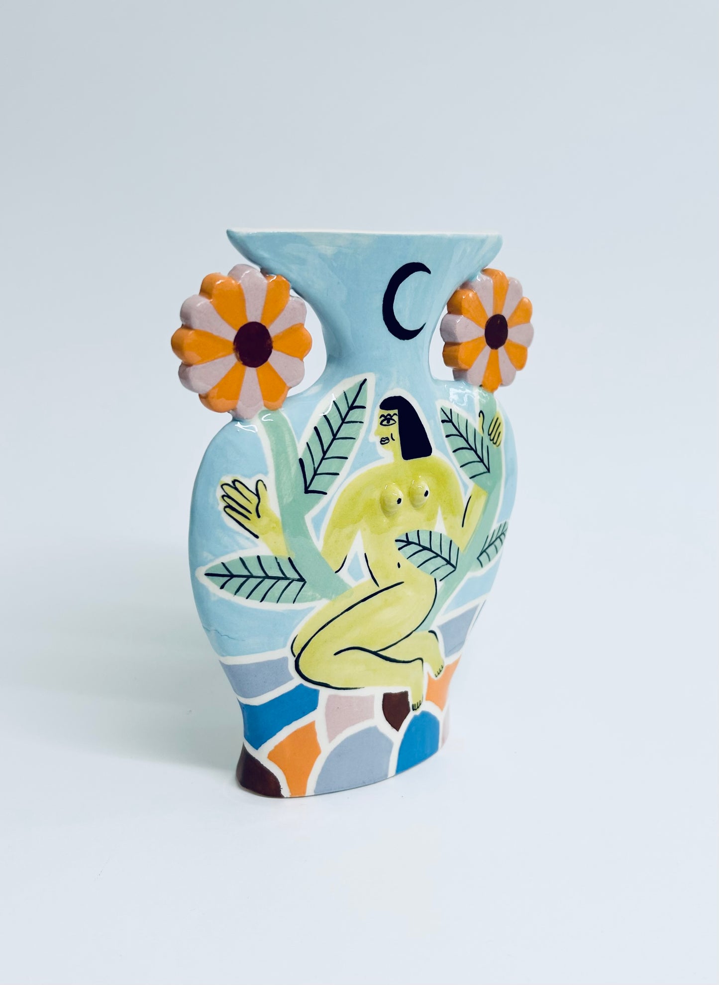 Orange and Pink Flowers Goddess Vase