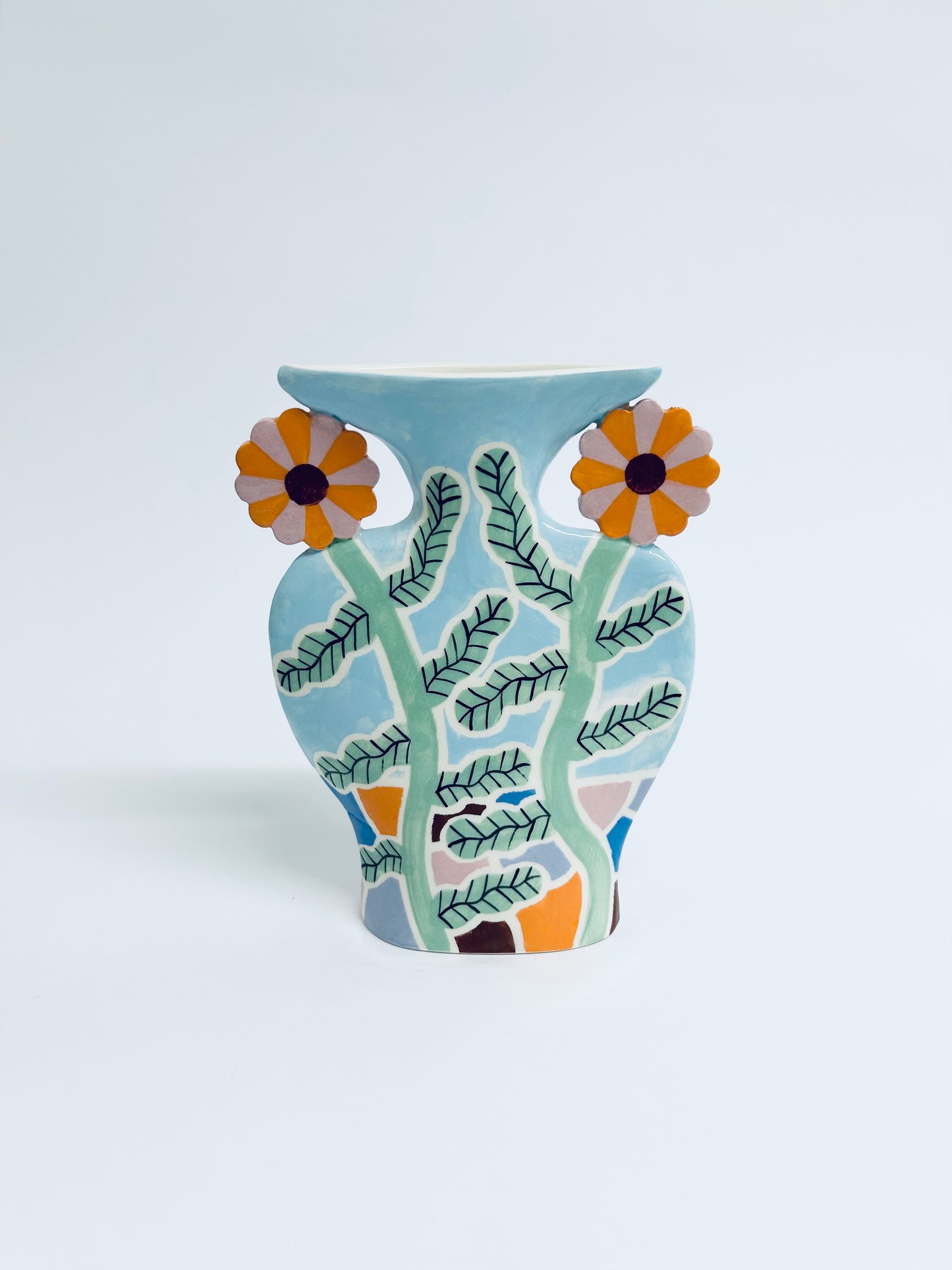 Orange and Pink Flowers Goddess Vase