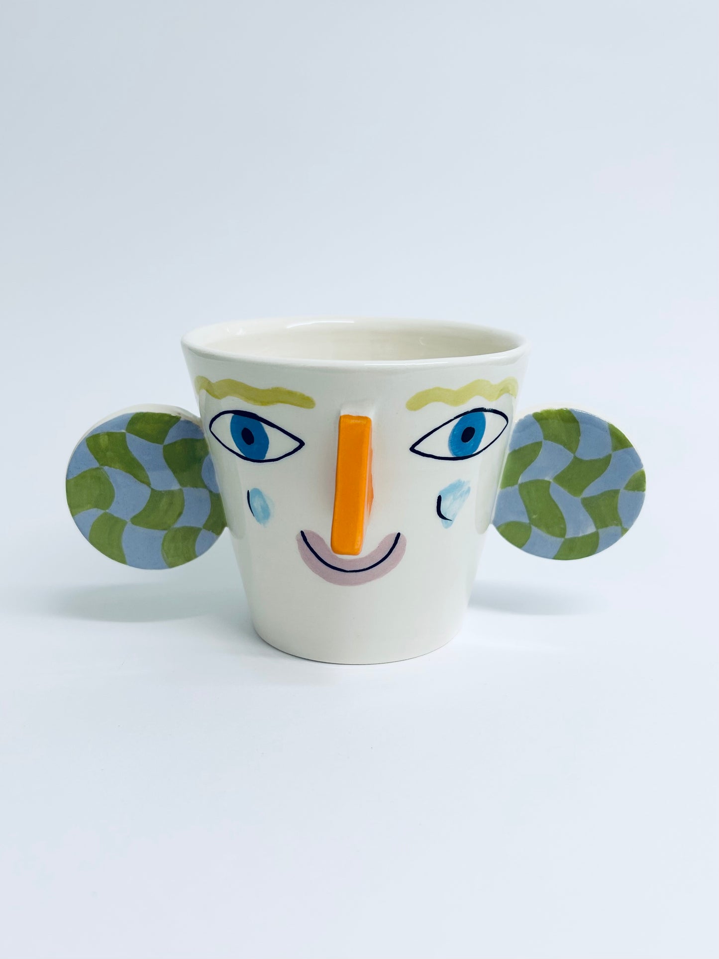 Blue and Green Checkerboard Ears Cup