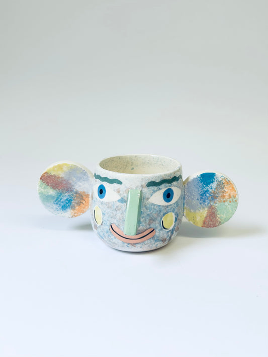Blue Speckle Face Pot