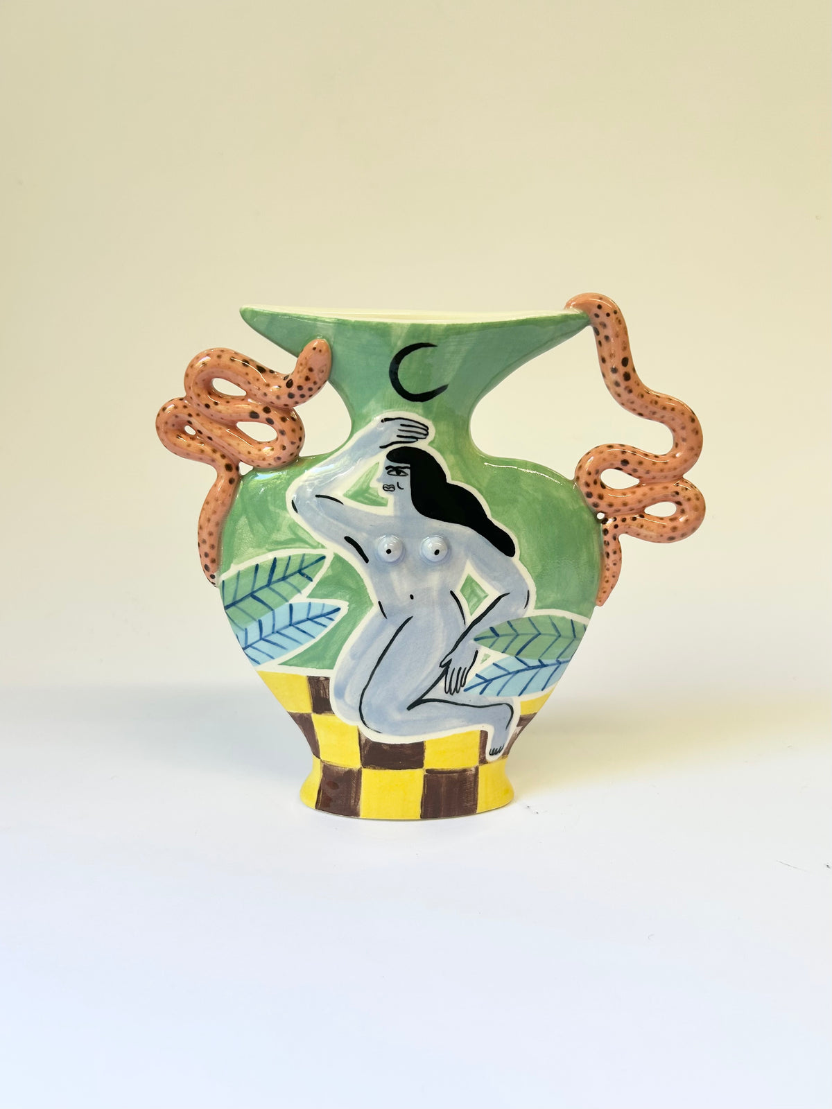 Checkerboard Snake Handle Vase