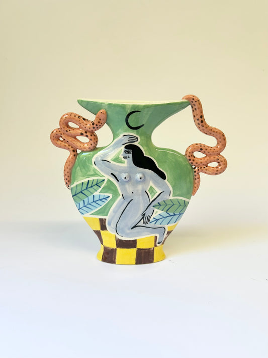 Checkerboard Snake Handle Vase