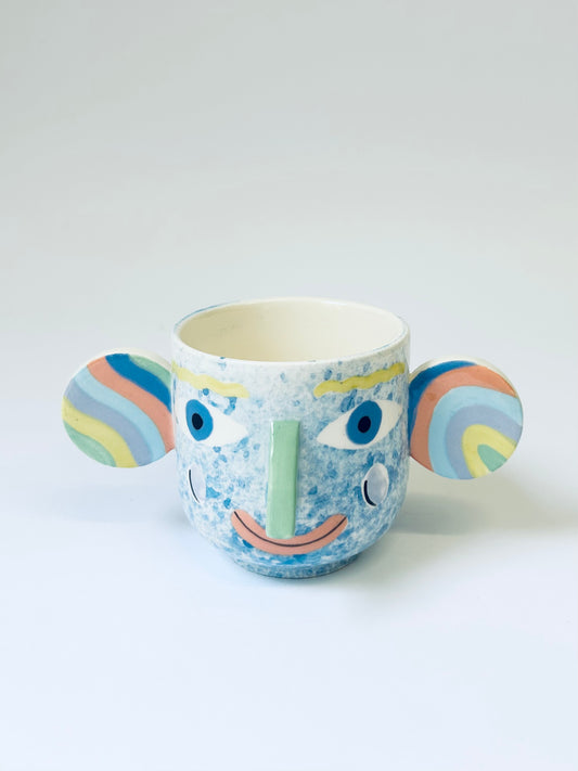 Blue Rainbow Speckle Face Pot